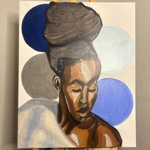 24x30 unbothered black woman acrylic portrait painting original wall art